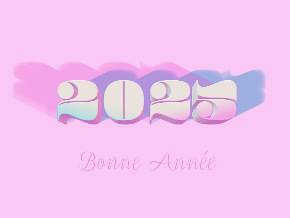 Image Bonne année 2025 en 3D avec réflexion