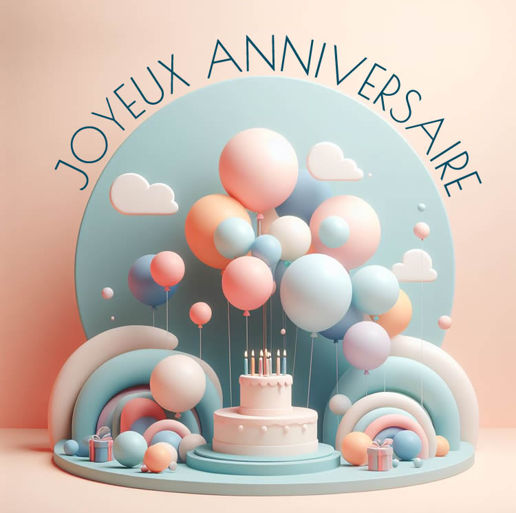 image avec un gâteau avec des bougies et des ballons colorés joyeux anniversaire