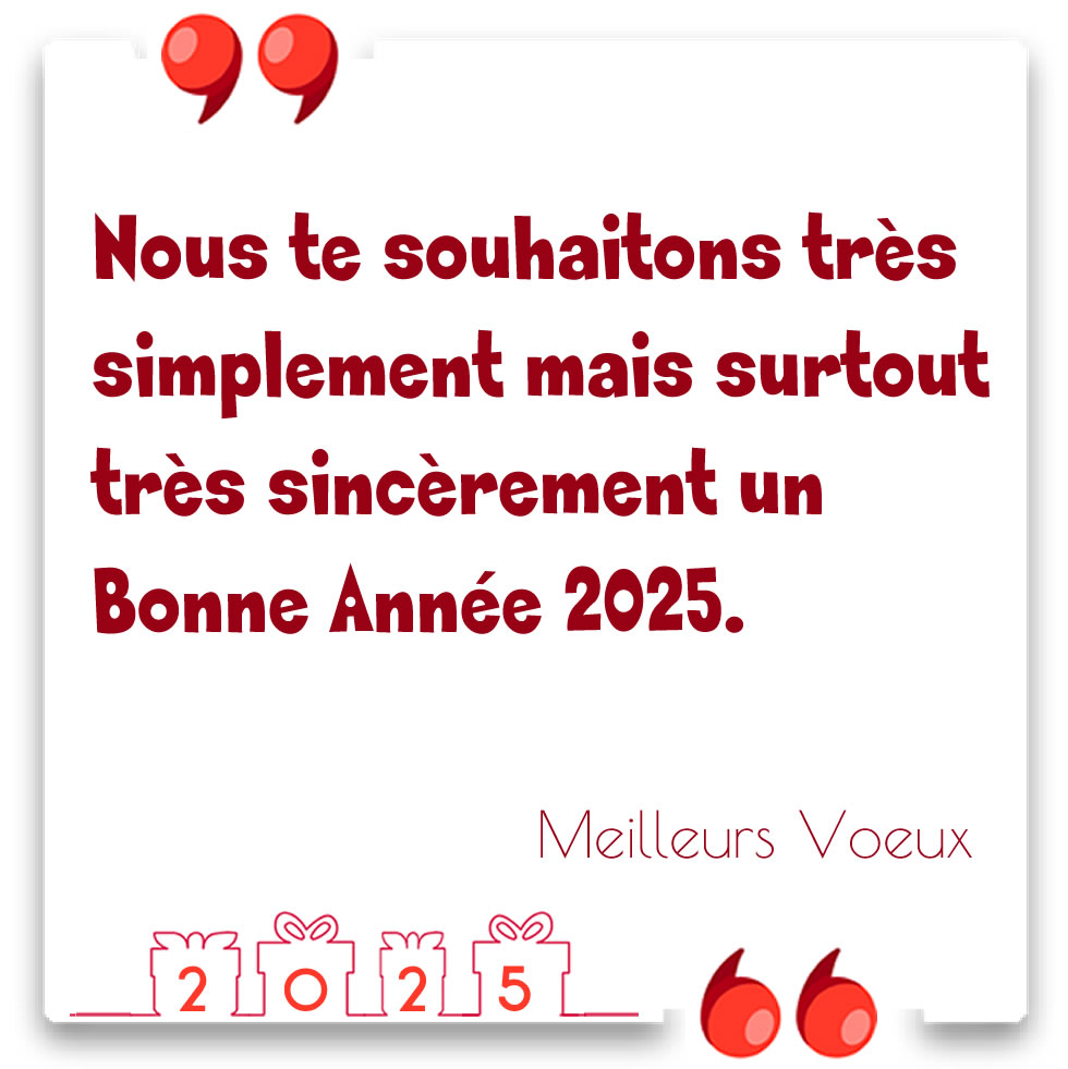 Image avec un joli message Nous te souhaitons très simplement mais surtout très sincèrement un Bonne Année 2025