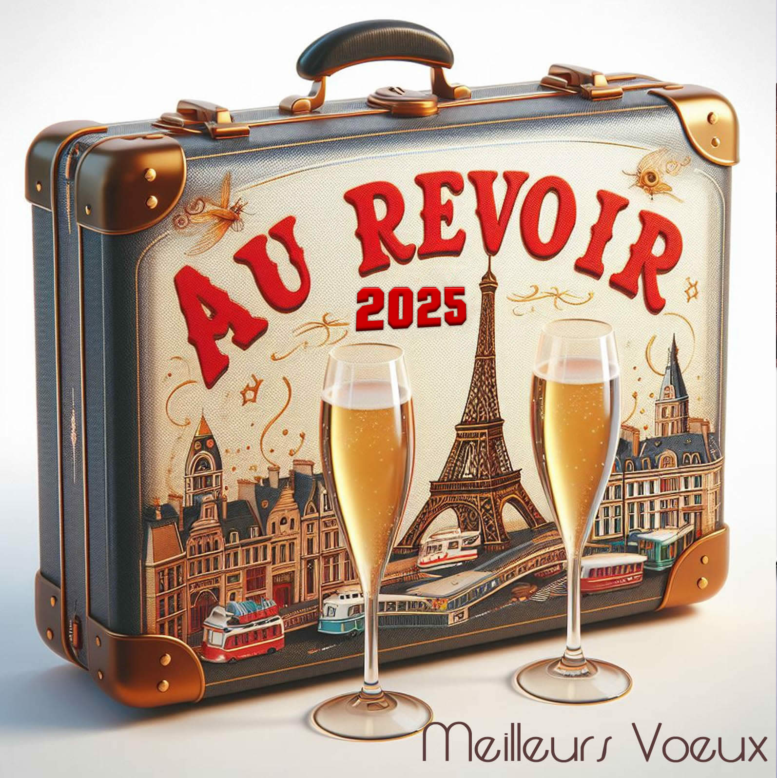 Photo avec une vieille valise et deux verres pour un toast